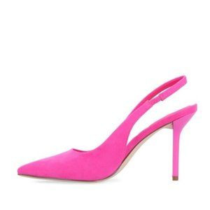 Journee Collection Elenney Pump open heel vegan suede fuchsia sandals high heel